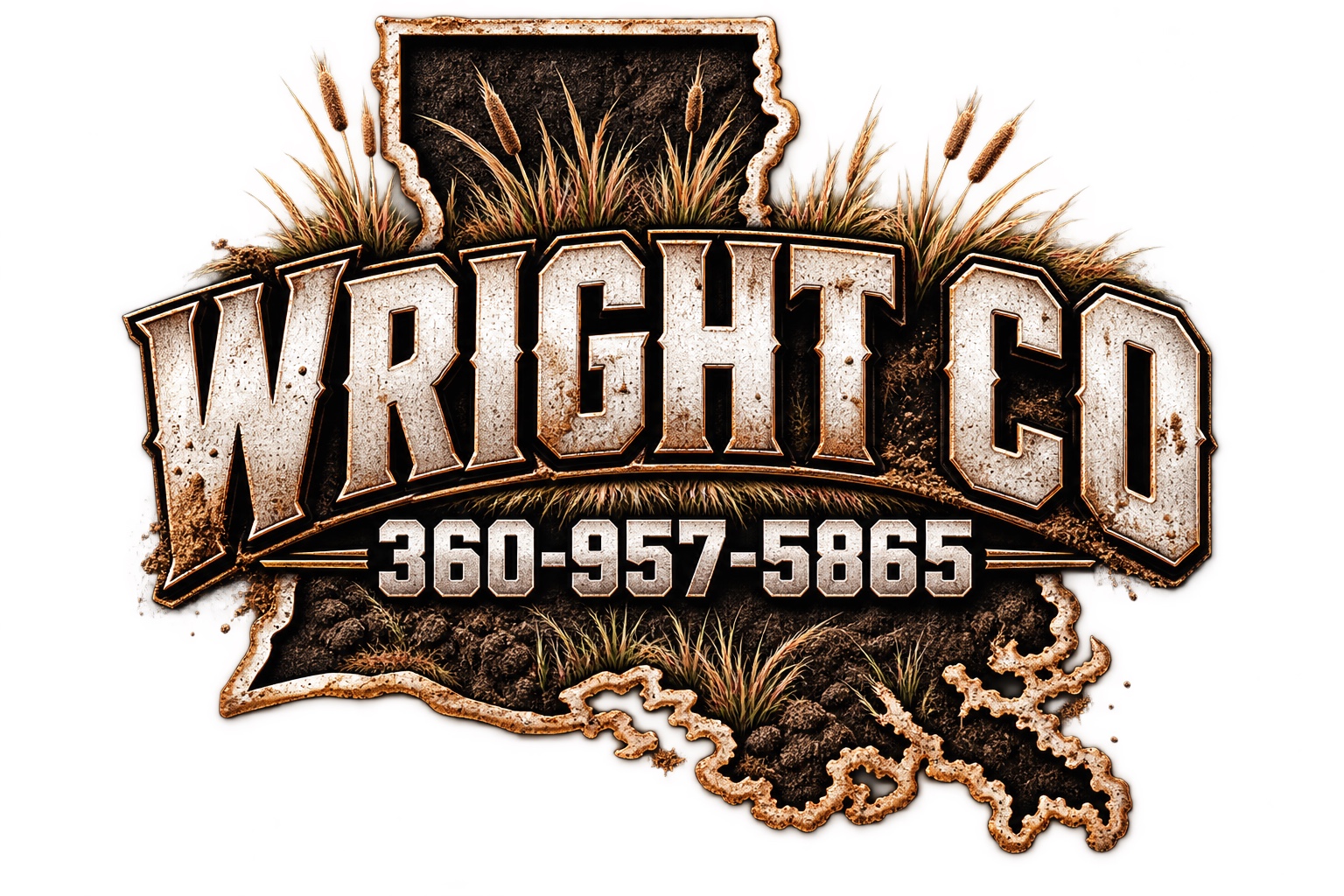 Wright Co. rustic logo with phone number 360-957-5865